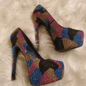 MULTI COLOR CRYSTAL PLATFORM PUMPS 7.5
